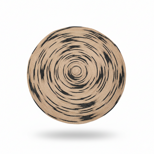 Abstract Splatter Round Jute Rug - Natural with Black Marbled Effect || GERA 202503