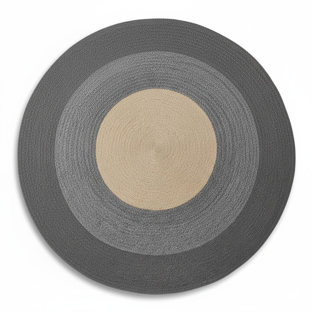 Modern Ombre Round Jute Rug - Natural, Mid-Grey, & Charcoal Tri-Tone || GERA 202505