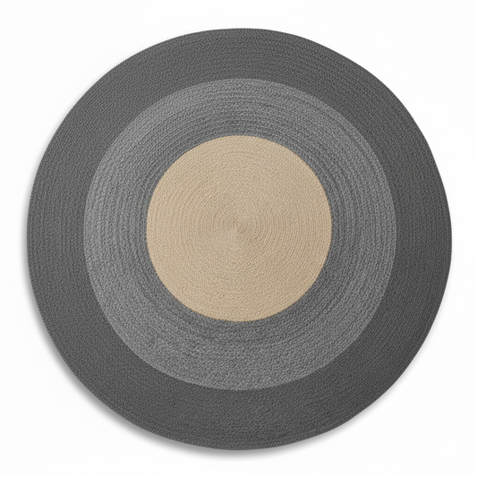 Modern Ombre Round Jute Rug - Natural, Mid-Grey, & Charcoal Tri-Tone || GERA 202505