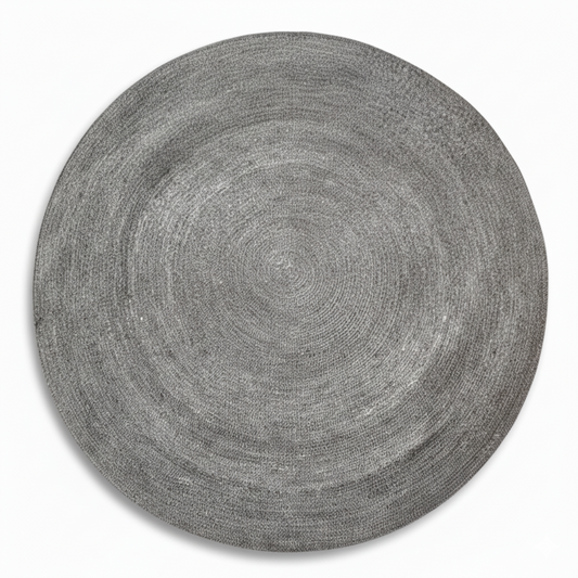 Solid Charcoal Grey Round Jute Rug - Modern Hand-Braided Area Rug || GERA 202506