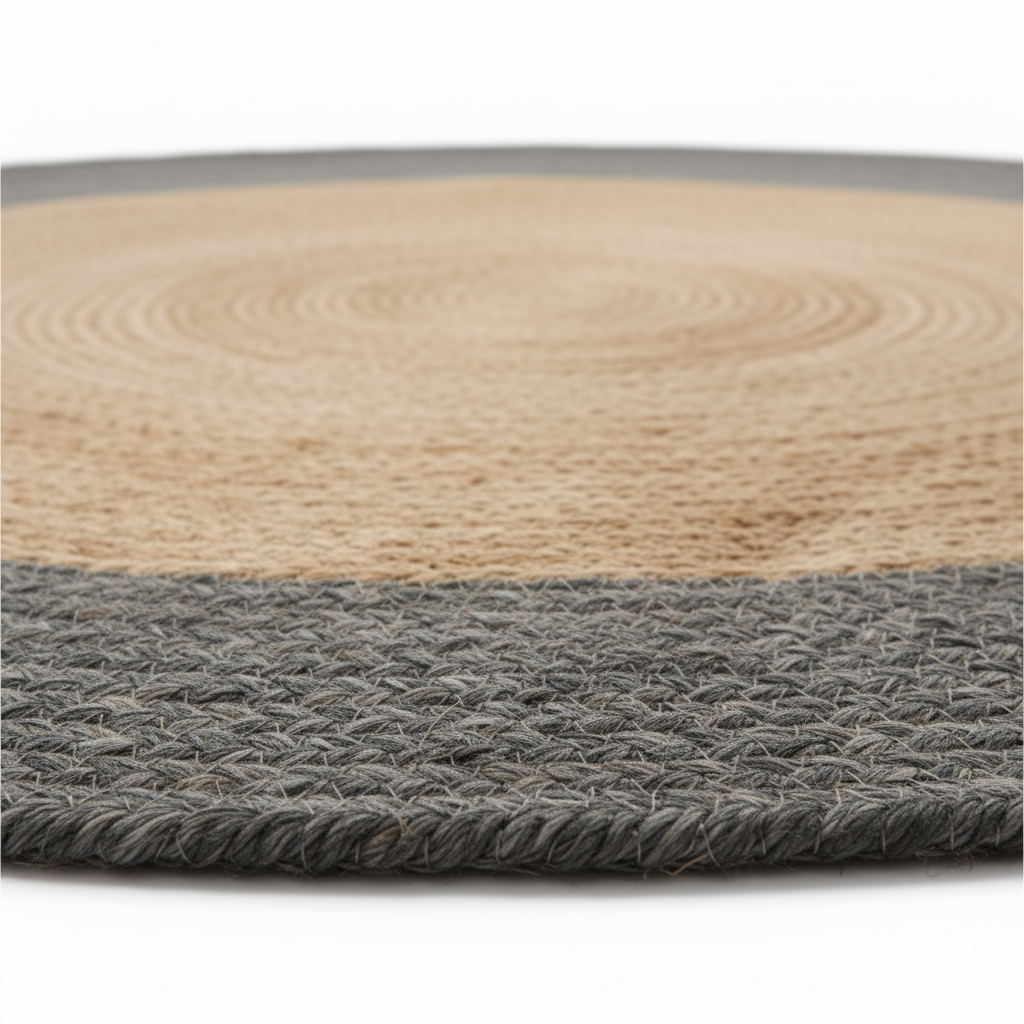 Modern Two-Tone Round Jute Rug - Natural & Charcoal Border || GERA 202501