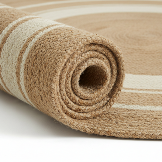 Coastal Stripe Round Jute Rug - Natural & Cream Concentric Circles || GERA 202502