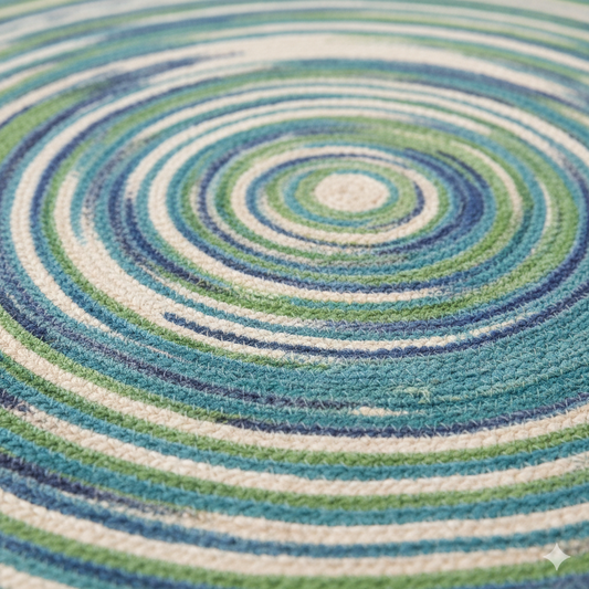 Coastal Breeze Round Braided Area Rug - Blue, Green & Ivory Swirl || GERA 202510