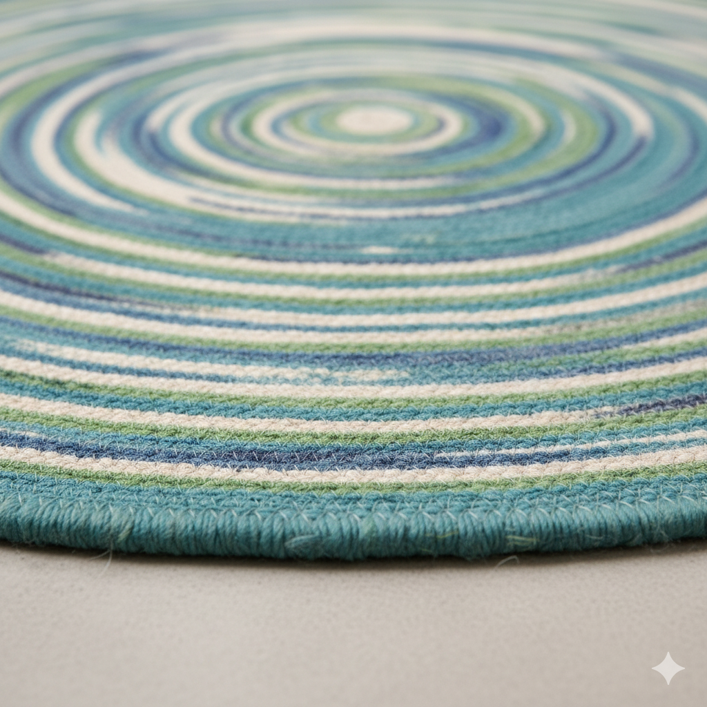 Coastal Breeze Round Braided Area Rug - Blue, Green & Ivory Swirl || GERA 202510
