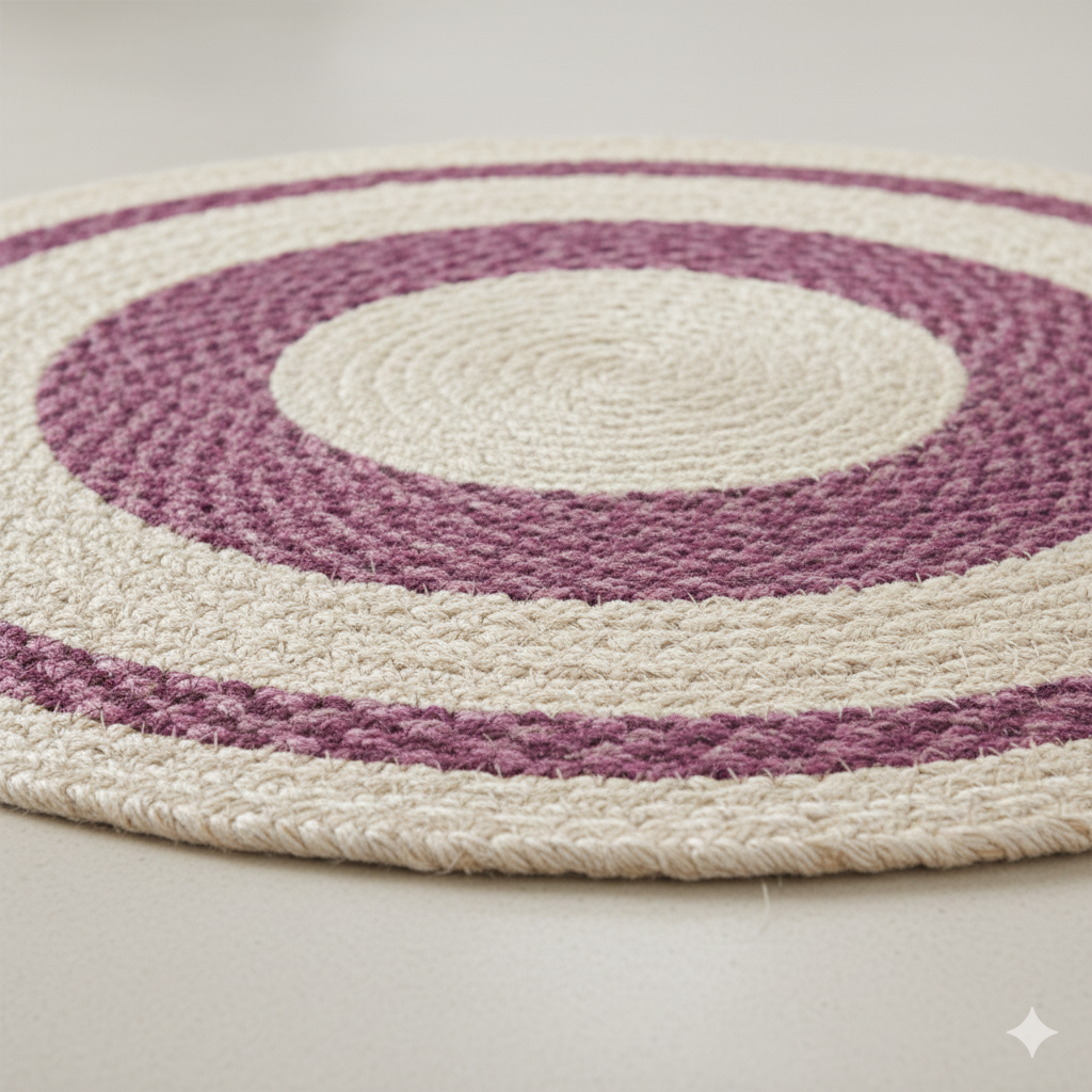 Chic Plum & Natural Braided Jute Round Rug || GERA 202511