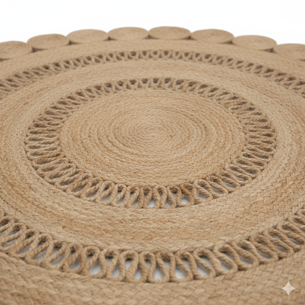 Charming Scalloped Edge Natural Jute Round Rug || GERA 202513
