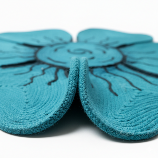 Vibrant Teal Floral Power Hand-Braided Jute Rug || GERA 202514