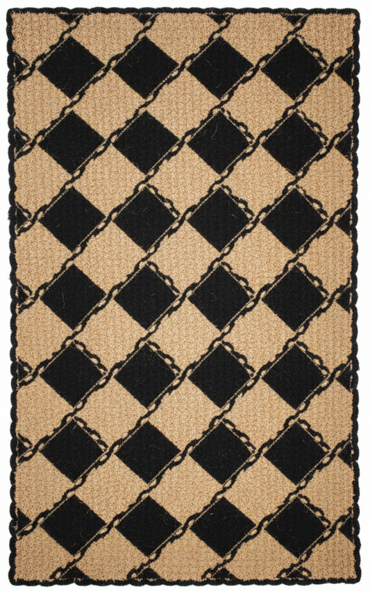 Bold Diamond Lattice Jute Area Rug - Black & Natural Geometric Pattern || GEREA 202501
