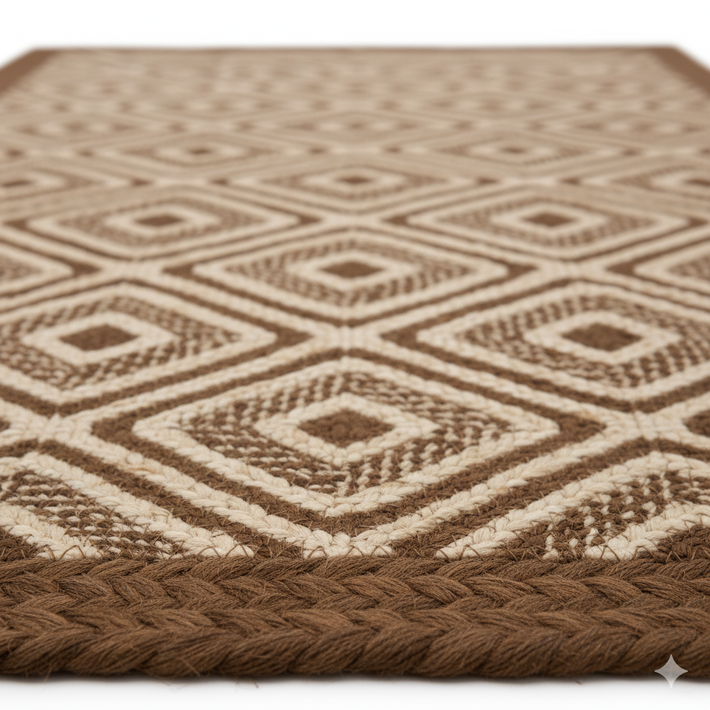 Earthy Tones Hand-Braided Jute Rug - Natural & Brown Diamond Weave || GEREA 202503