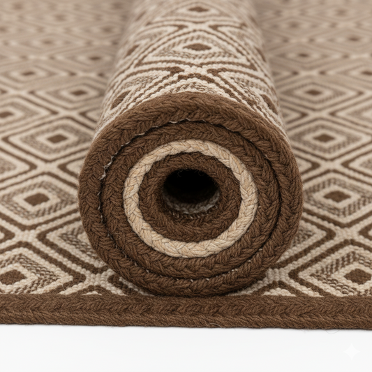 Earthy Tones Hand-Braided Jute Rug - Natural & Brown Diamond Weave || GEREA 202503