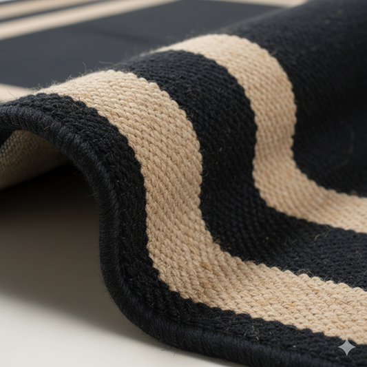 High-Contrast Border Jute Area Rug - Black Center with Natural Frame || GEREA 202504