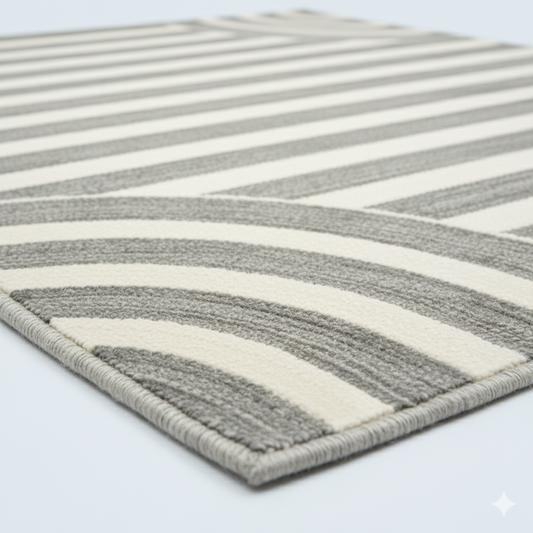 Urban Rhythm: Modern Striped Jute Rug in Grey & Ivory || GEREA 202511