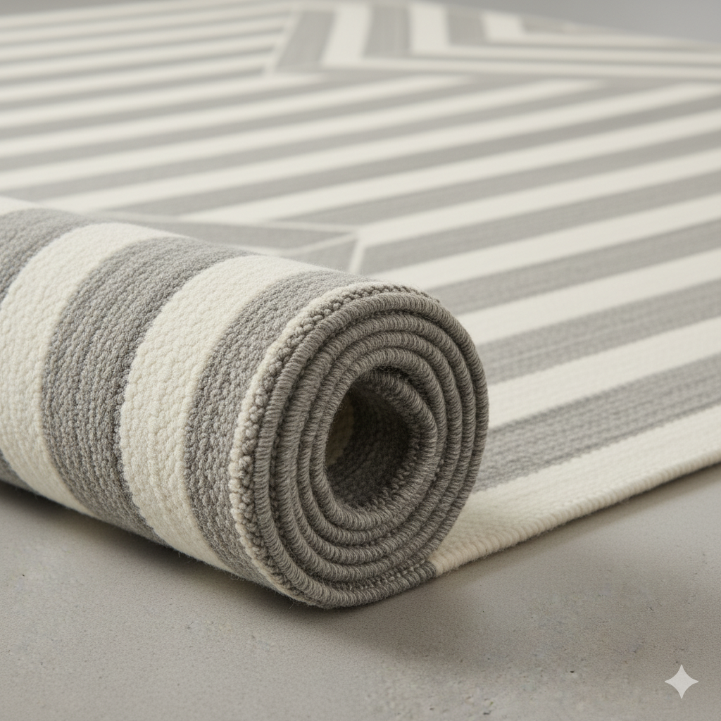 GeoEdge: Contemporary Chevron Jute Rug in Grey & Ivory || GEREA 202512