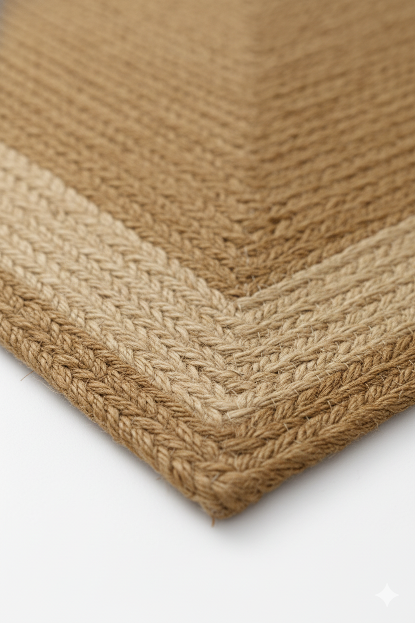 Classic Rectangular Braided Jute Rug - Dual-Tone Neutral Border || GEREO 202502
