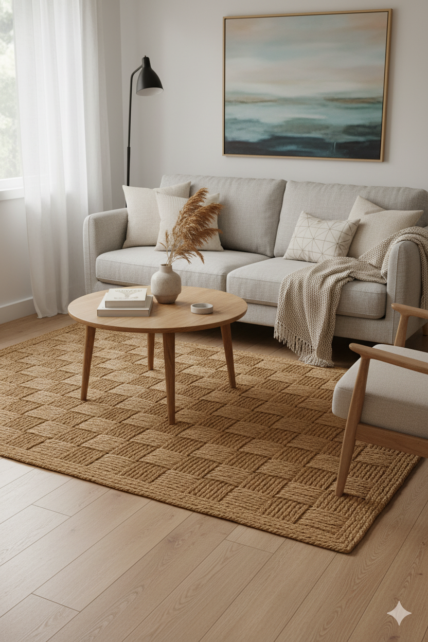 Natural Jute Rope Checkerboard Rug - High-Texture Rectangular Design || GEREO 202505