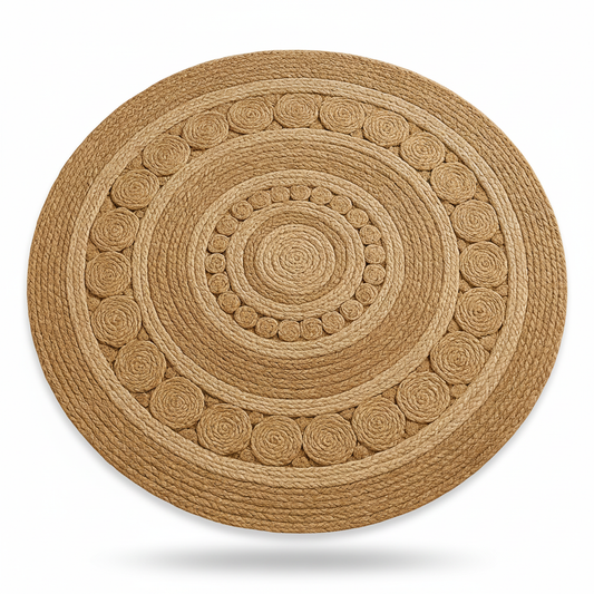 Medallion Border Hand-Braided Jute Round Rug || GERO 202502