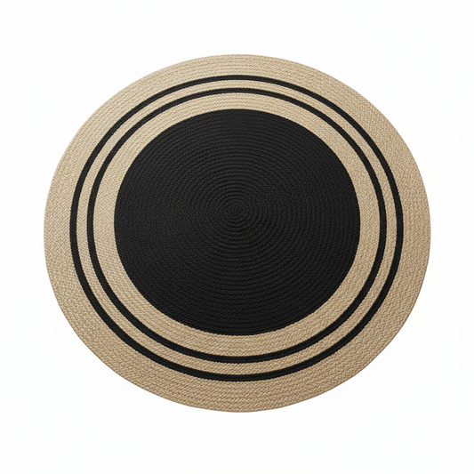 Graphic Black & Natural Concentric Circle Jute Rug || GERO 202508