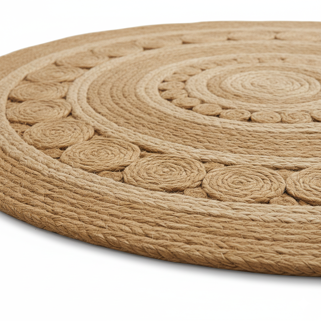Medallion Border Hand-Braided Jute Round Rug || GERO 202502