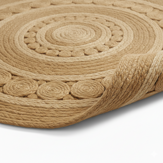 Medallion Border Hand-Braided Jute Round Rug || GERO 202502