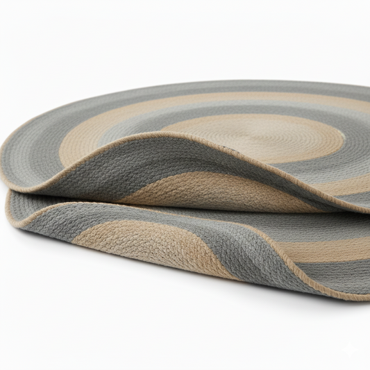 Muted Gray & Natural Hand-Braided Round Jute Rug || GERO 202506