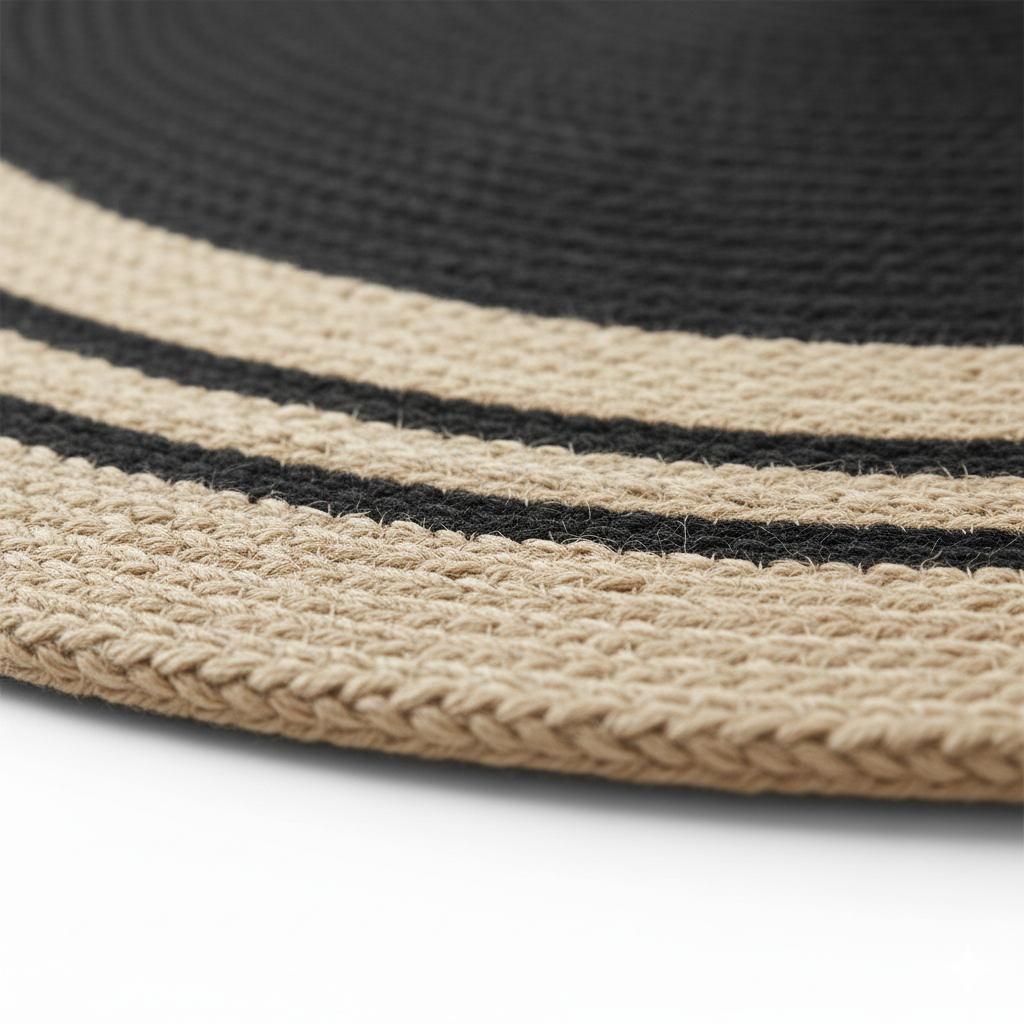 Graphic Black & Natural Concentric Circle Jute Rug || GERO 202508