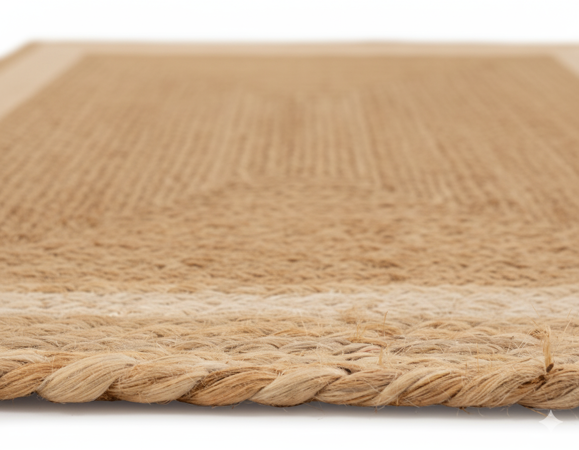 Classic Rectangular Braided Jute Rug - Dual-Tone Neutral Border || GEREO 202502
