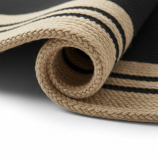 Graphic Black & Natural Concentric Circle Jute Rug || GERO 202508