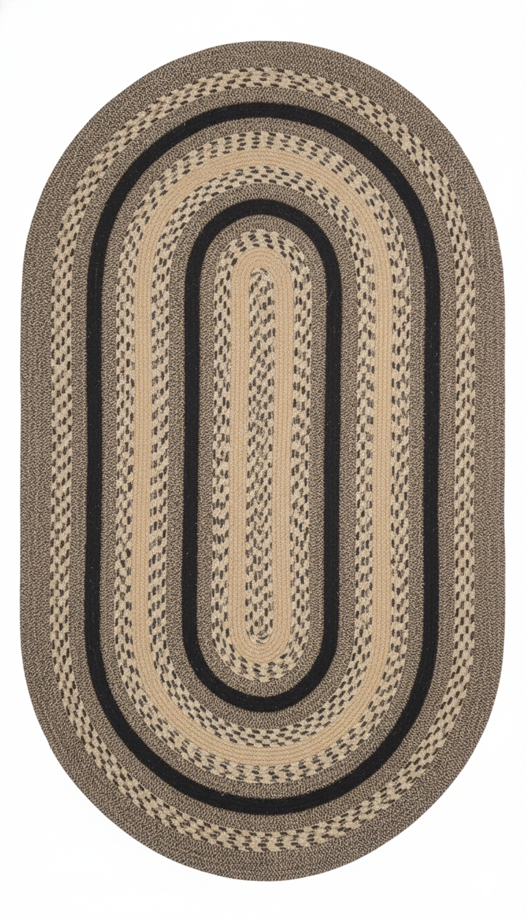 Durable Hand-Braided Oval Jute Area Rug - Earth Tone Stripe Design