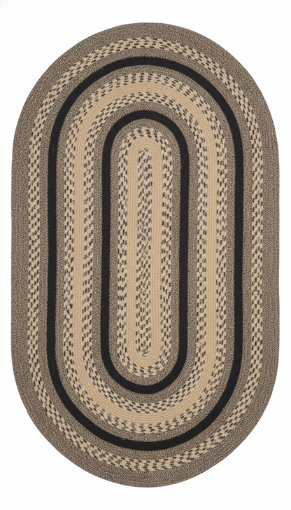 Durable Hand-Braided Oval Jute Area Rug - Earth Tone Stripe Design
