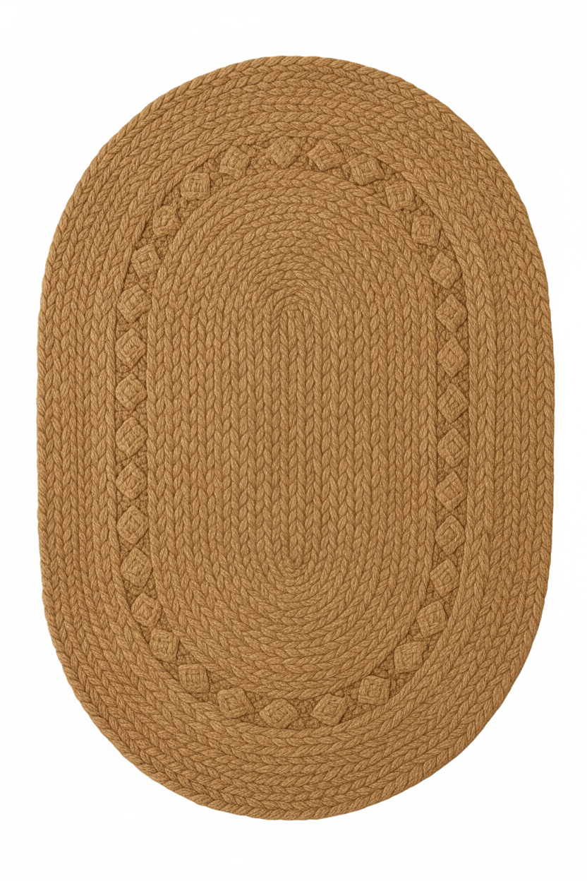 Rustic Charm Oval Braided Jute Rug - Solid Natural Caramel Tone