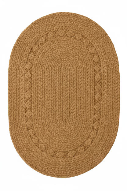 Rustic Charm Oval Braided Jute Rug - Solid Natural Caramel Tone