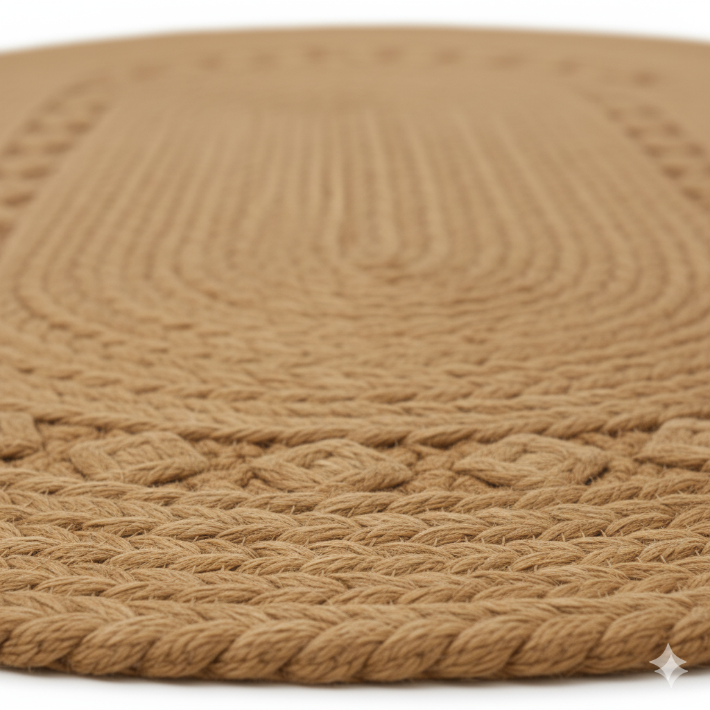 Rustic Charm Oval Braided Jute Rug - Solid Natural Caramel Tone || GEOO 202501