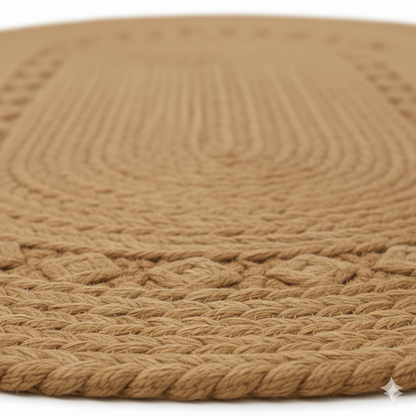 Rustic Charm Oval Braided Jute Rug - Solid Natural Caramel Tone || GEOO 202501