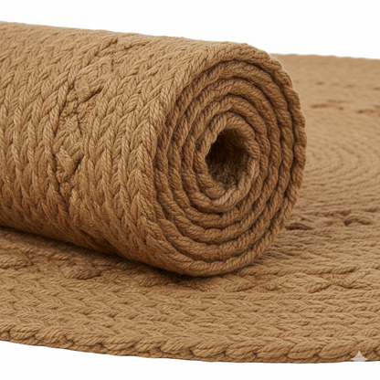 Rustic Charm Oval Braided Jute Rug - Solid Natural Caramel Tone || GEOO 202501