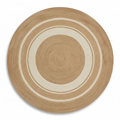 Coastal Stripe Round Jute Rug - Natural & Cream Concentric Circles || GERA 202502