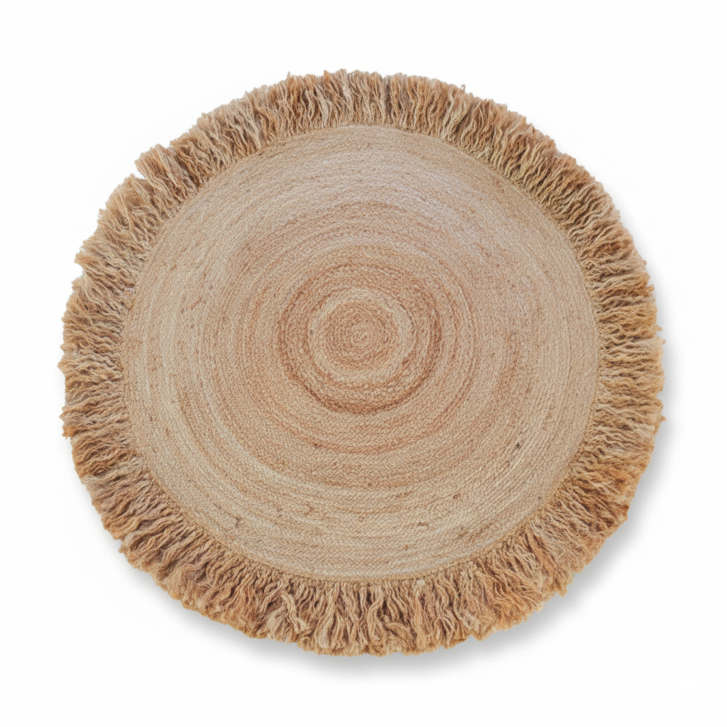 Handwoven Round Jute Area Rug with Fringed Border || GERA 202508