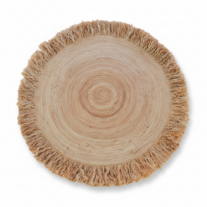 Handwoven Round Jute Area Rug with Fringed Border || GERA 202508