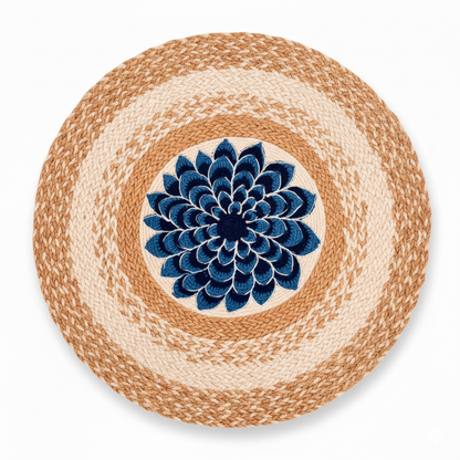 Artisan Circular Jute Rug - Two-Tone Braid with Blue Center || GERA 202509