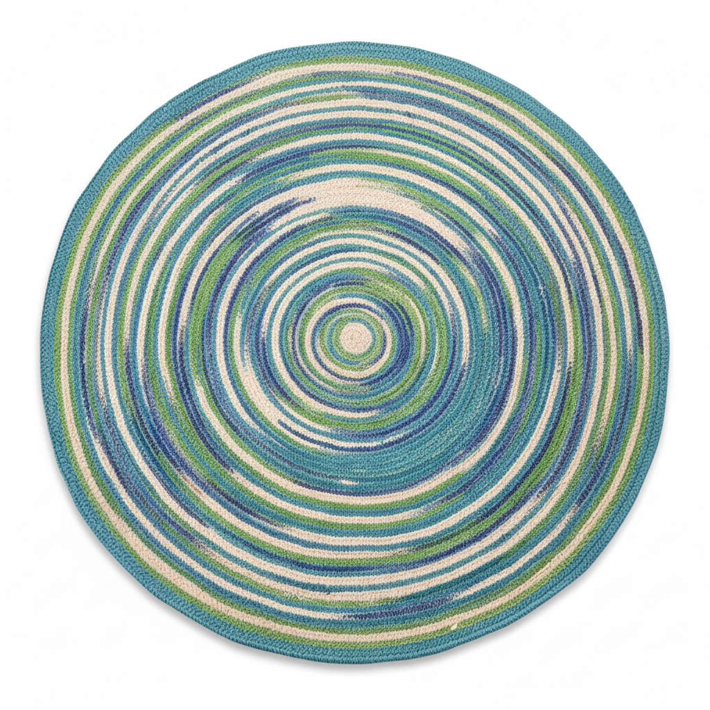 Coastal Breeze Round Braided Area Rug - Blue, Green & Ivory Swirl || GERA 202510