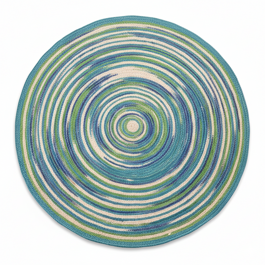 Coastal Breeze Round Braided Area Rug - Blue, Green & Ivory Swirl // GERA 202510