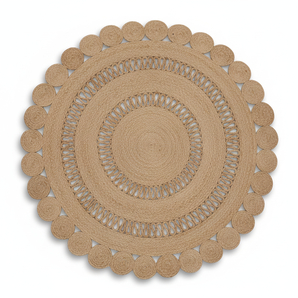 Charming Scalloped Edge Natural Jute Round Rug  || GERA 202513