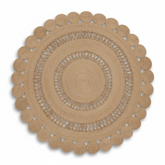 Charming Scalloped Edge Natural Jute Round Rug  || GERA 202513