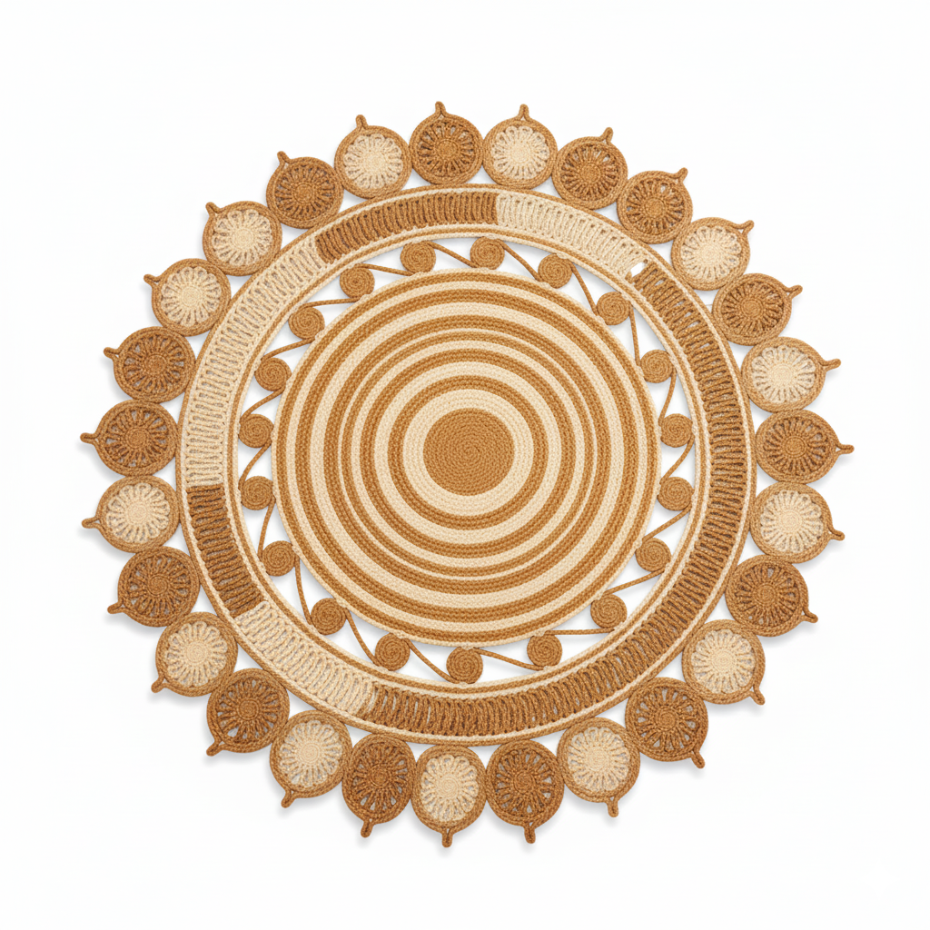 Two-Tone Sunburst Jute Medallion Round Rug || GERA 202515