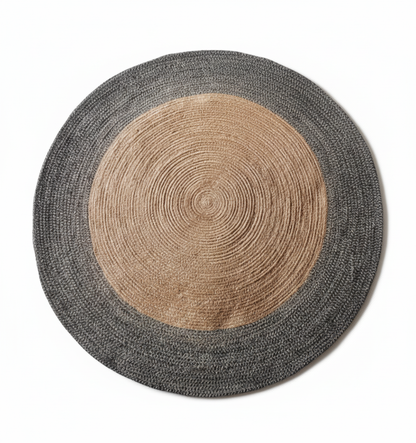 Modern Two-Tone Round Jute Rug - Natural & Charcoal Border || GERA 202501