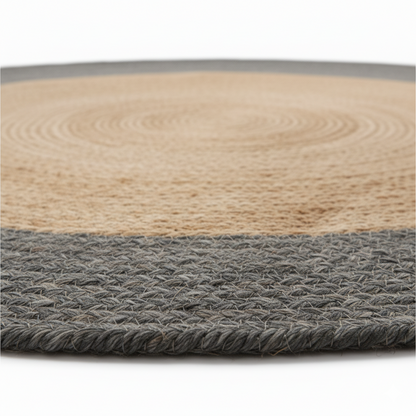 Modern Two-Tone Round Jute Rug - Natural & Charcoal Border || GERA 202501