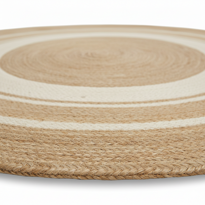Coastal Stripe Round Jute Rug - Natural & Cream Concentric Circles || GERA 202502
