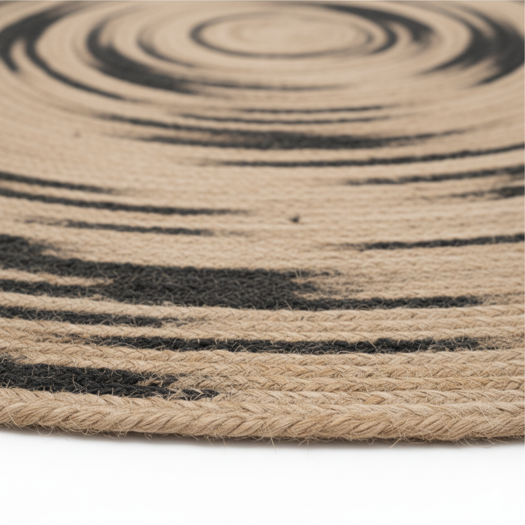 Abstract Splatter Round Jute Rug - Natural with Black Marbled Effect || GERA 202503
