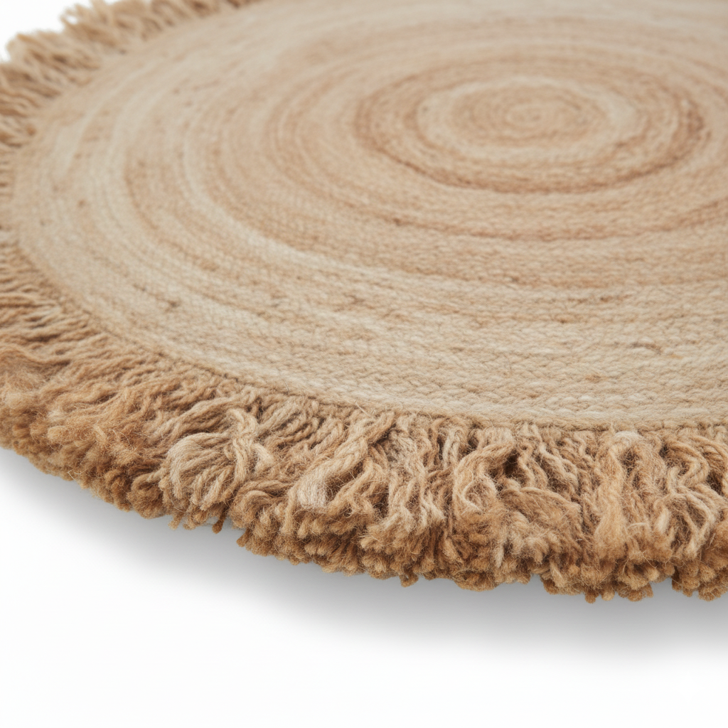 Handwoven Round Jute Area Rug with Fringed Border || GERA 202508