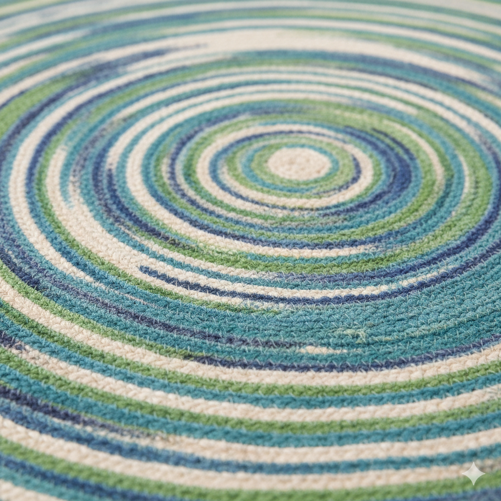 Coastal Breeze Round Braided Area Rug - Blue, Green & Ivory Swirl || GERA 202510