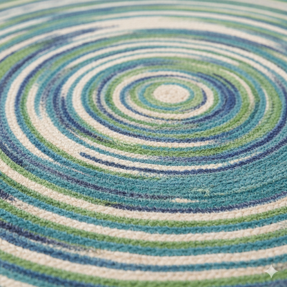 Coastal Breeze Round Braided Area Rug - Blue, Green & Ivory Swirl || GERA 202510